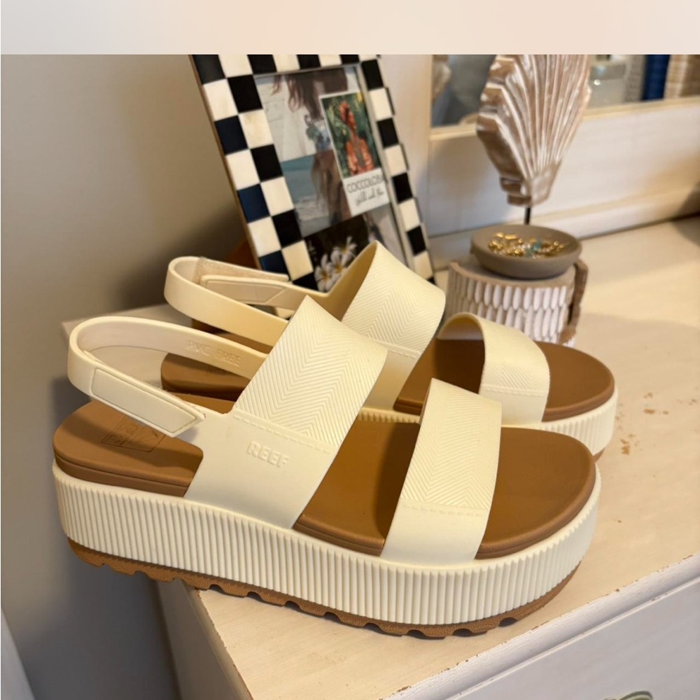 Reef Cream and Brown Platform Sandals